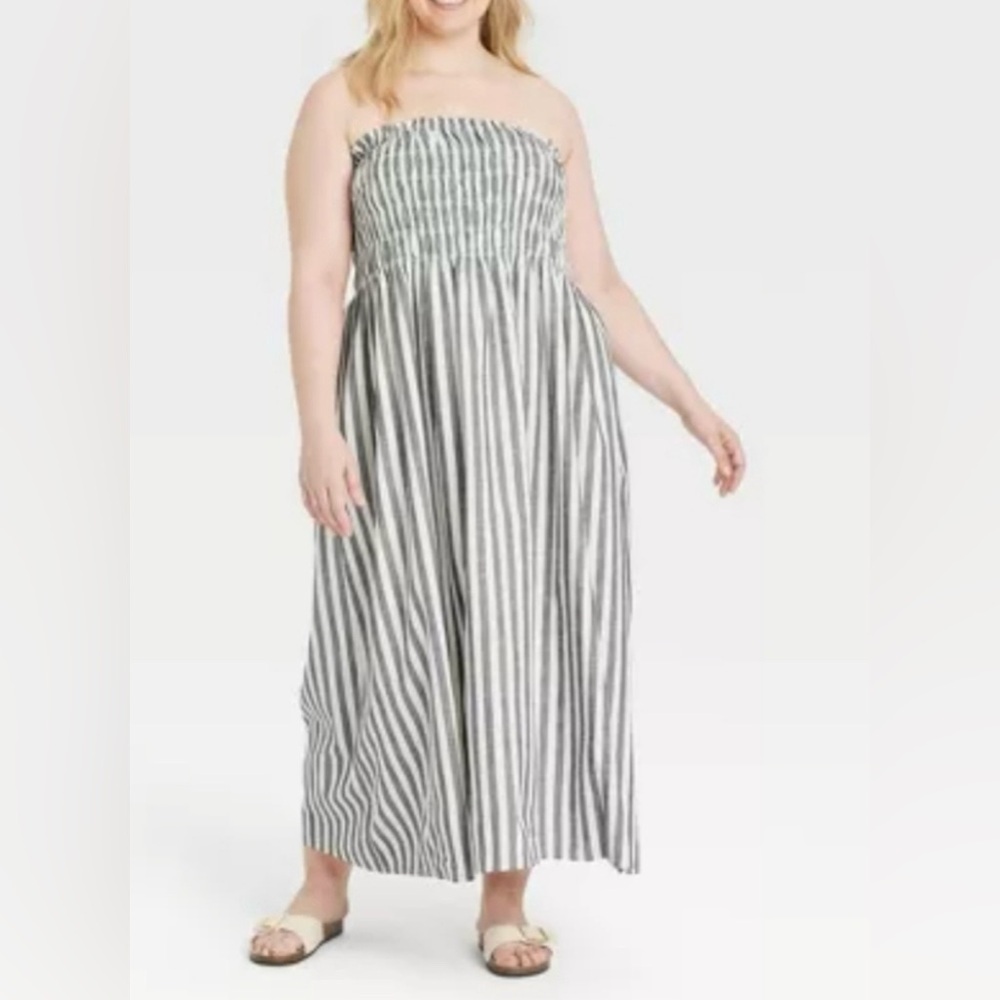 Women’s Strapless Dress Grey and White Stipe XL